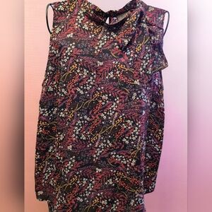 LOFT Floral Sleeveless Blouse - Black and Red Size LP